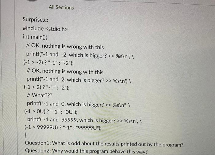  All Sections Surprise.c: #include int main(){ // OK, nothing is wrong