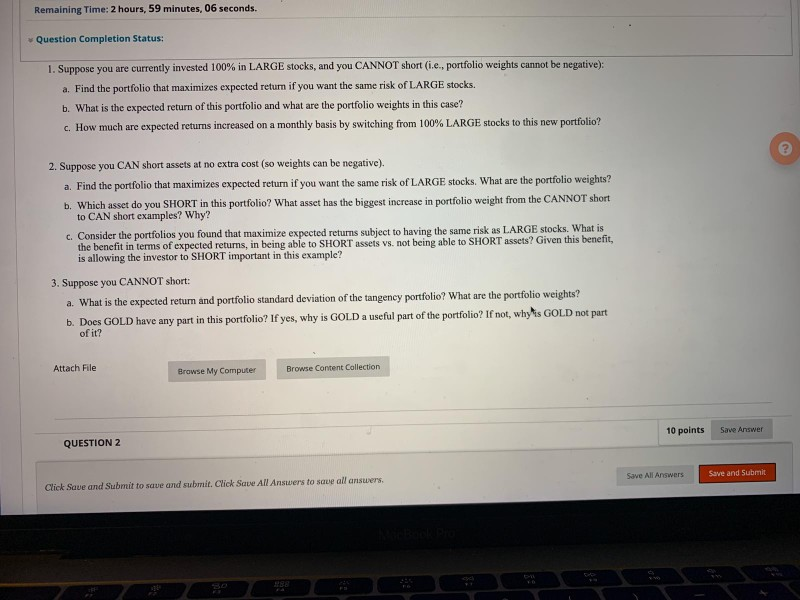 Completion Status: QUESTION 1 10 points Save Answer MONTHLY Expected Returns, Standard