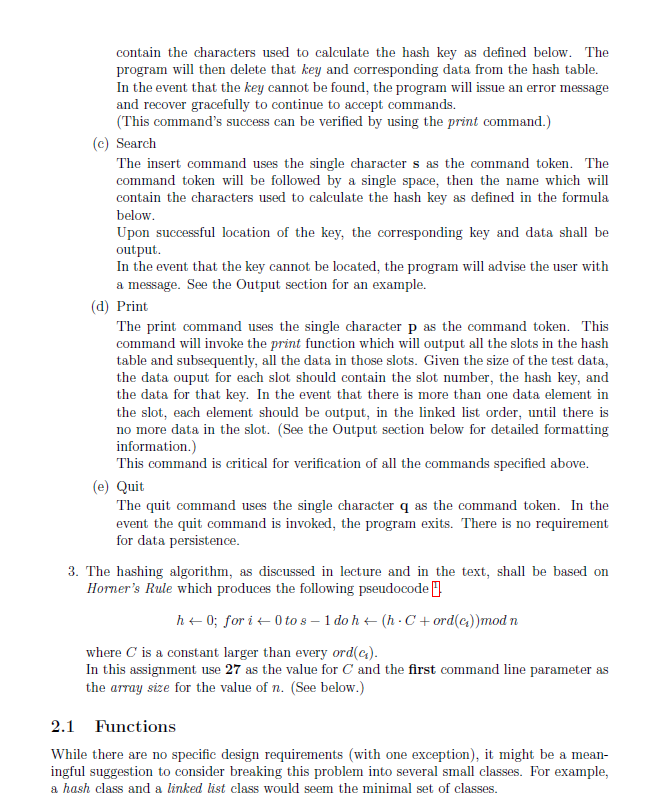 Build a hash table that supports searching, insertion, deletion, printing, and integer