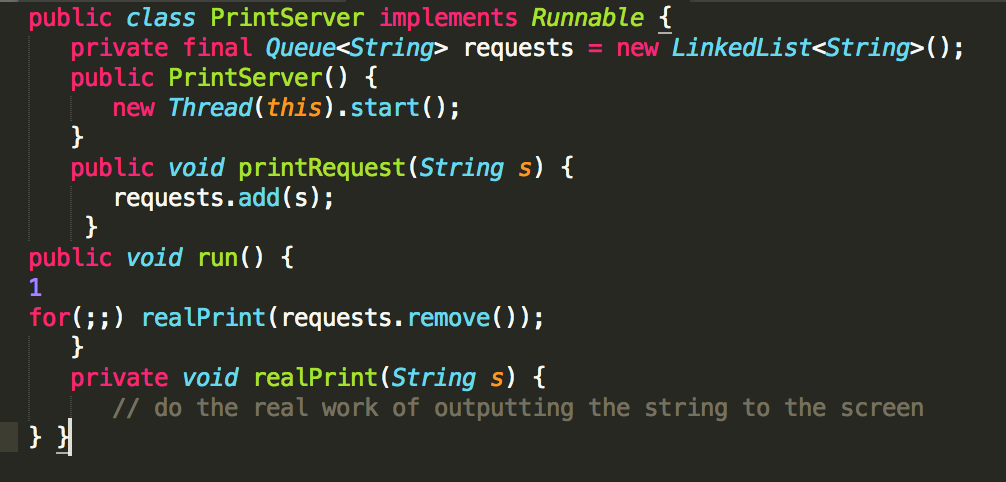  public class PrintServer implements Runnable t private final Queue requests =