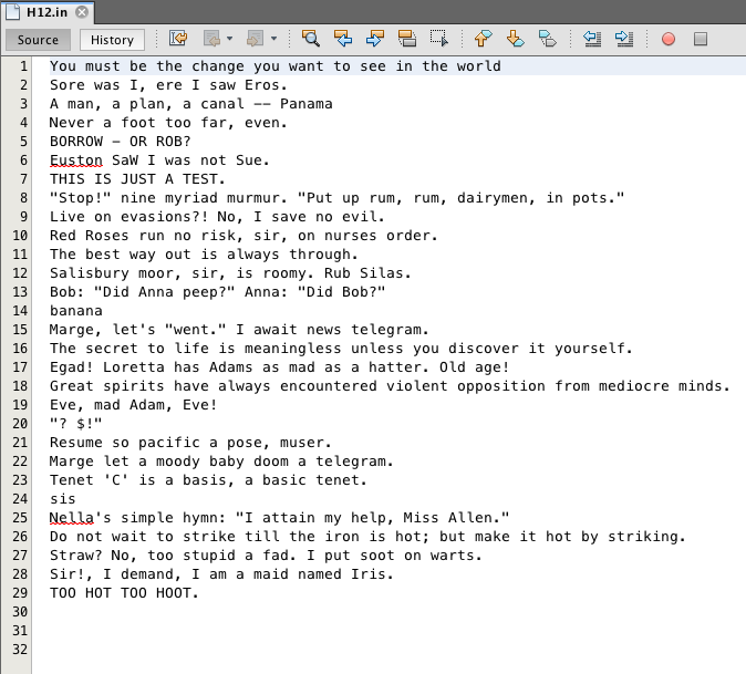 Write a program to read several lines from a file called H12.in.