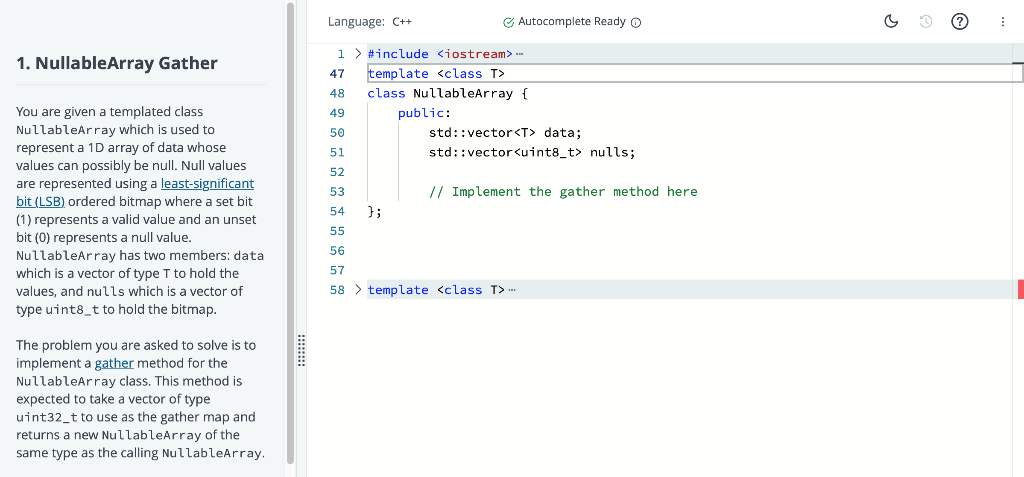 Please help me to implement the gather method. All answers in Chegg