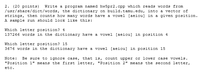 Programming language is C++. Show finished code and an example of the