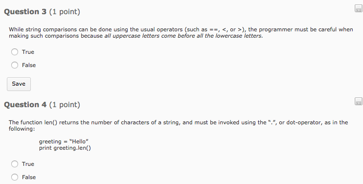  Question 3 (1 point) While string comparisons can be done using