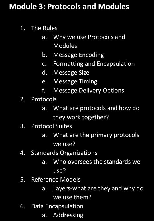 CISCO CCNA Module 3 questions Module 3: Protocols and Modules 1. The