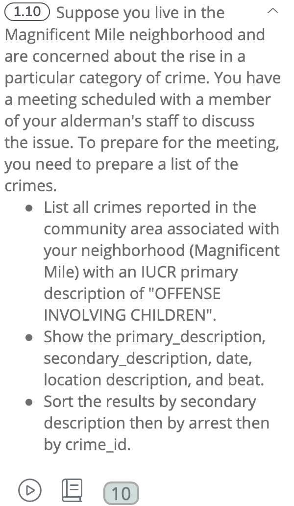the secondary description, district, beat, and arrest. - Crimes occurring at residences