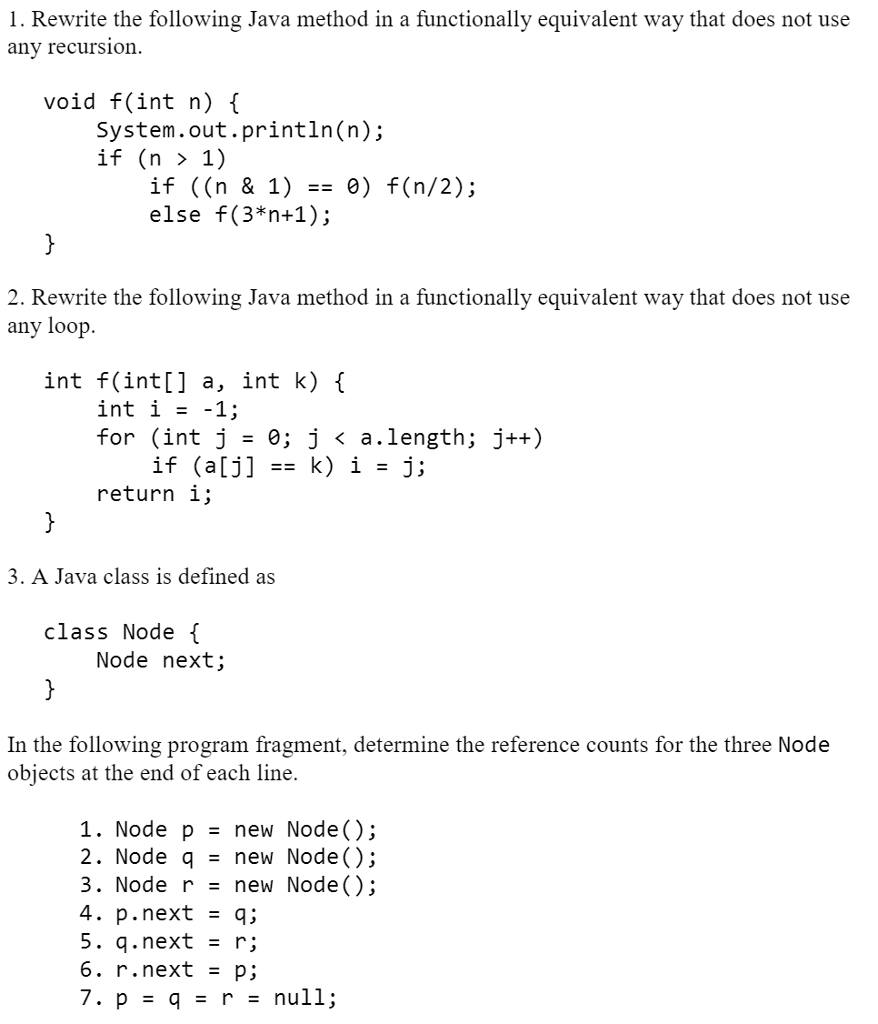 [JAVA] The first two are to rewrite methds in Java, the 3rd