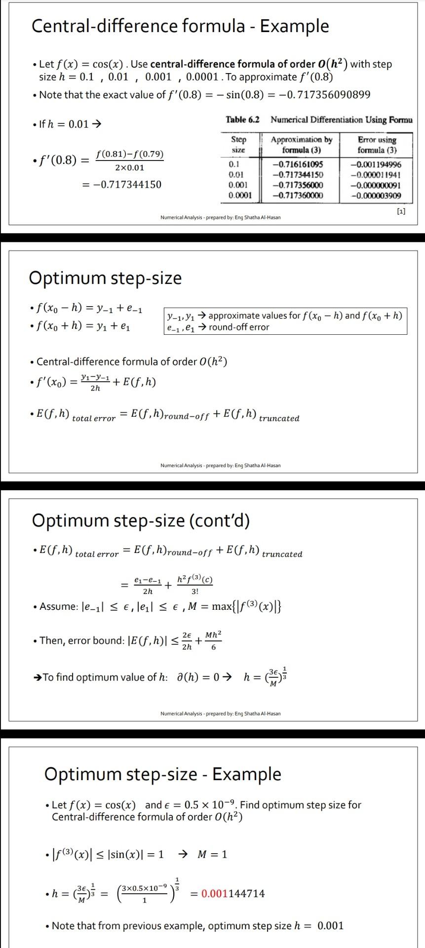 like Table 6.2 and to find optimum step size from the table