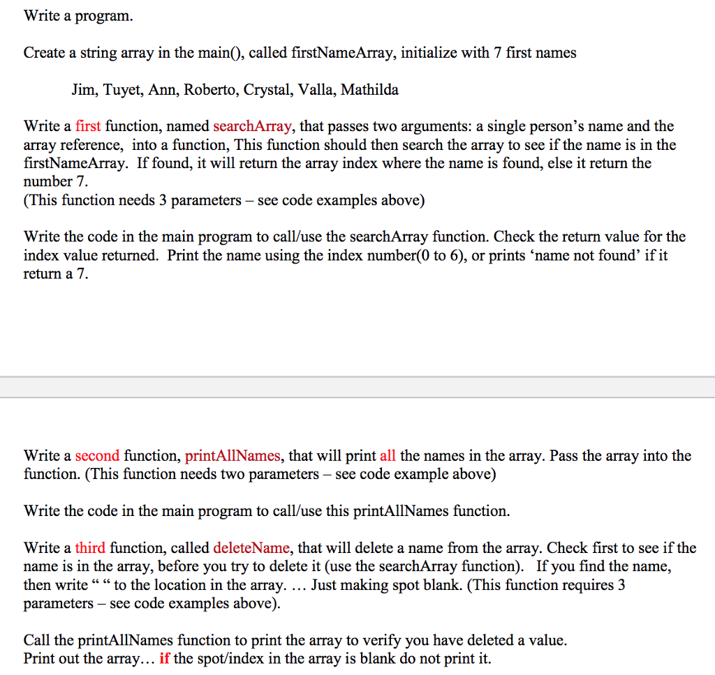In C++ Write a program. Create a string array in the main0,