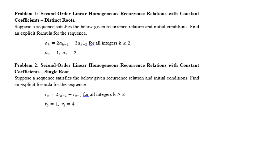  Second-Order Linear Homogeneous Recurrence Relations with Constant Coefficients - Distinct Roots.
