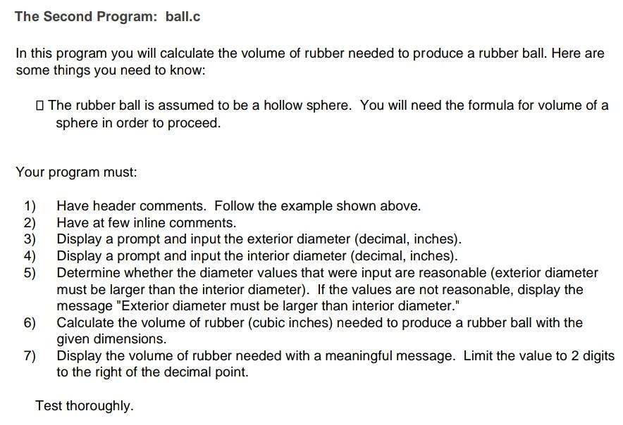  The Second Program: ball.c In this program you will calculate the