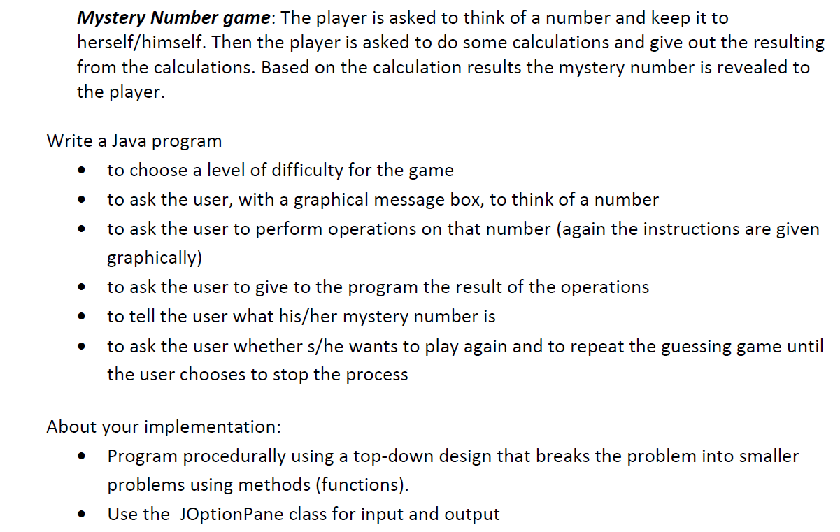 Please write the java code for this with the internal documentation using