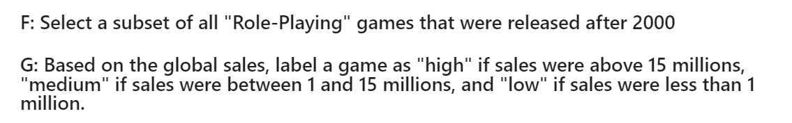  Please write in python code! F: Select a subset of all