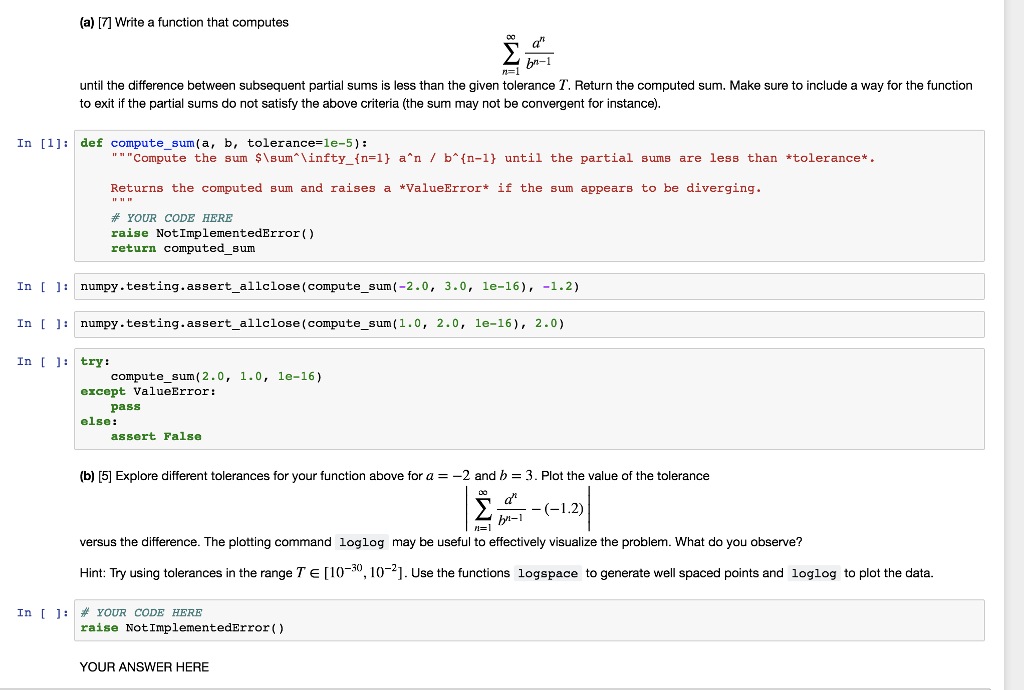 a class in numerical methods; please help complete the code. thanks! (a)