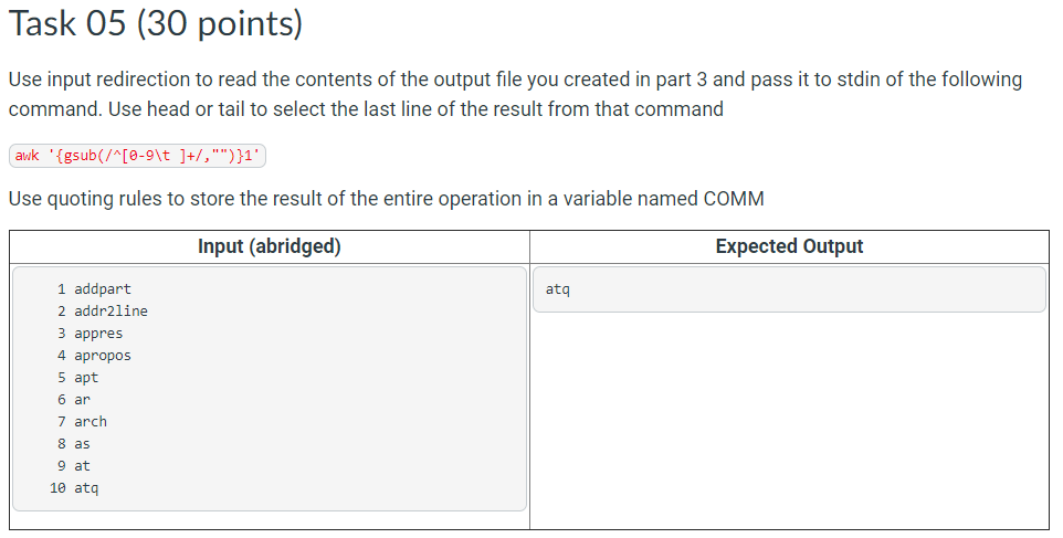 ` Please try to mainly use these commands Task 01 (10 points)