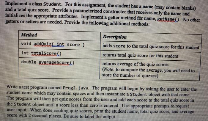 java Implement a class Student. For this assignment, the student has a