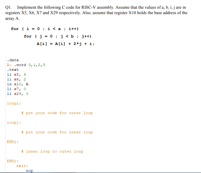 Q1. Implement the following C code for RISC-V assembly. Assume that