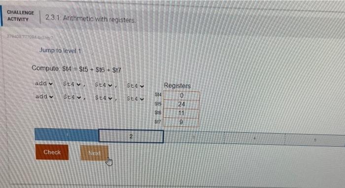 what do i put ? CHALLENGE ACTIVITY 2.3.1: Arithmetic with registers. 77000