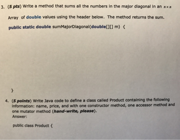  3. (5 pts) Write a method that sums all the numbers