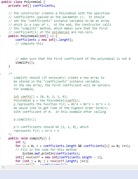 JAVA Please Help. I need help with evaluate() and Polynomial(int[] c) been