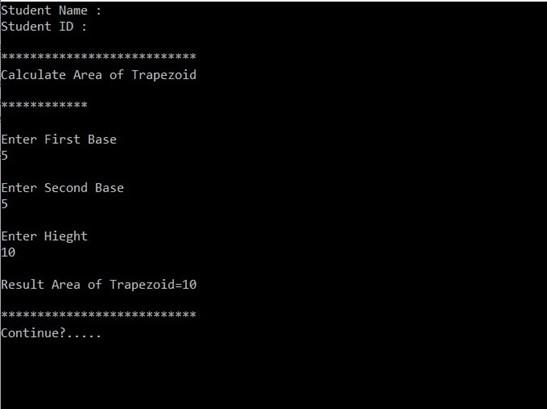 Q1) Write a C# program that gives the following output using class