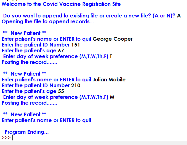 Vaccine patient information for creating reservations (program 1). And generating a report