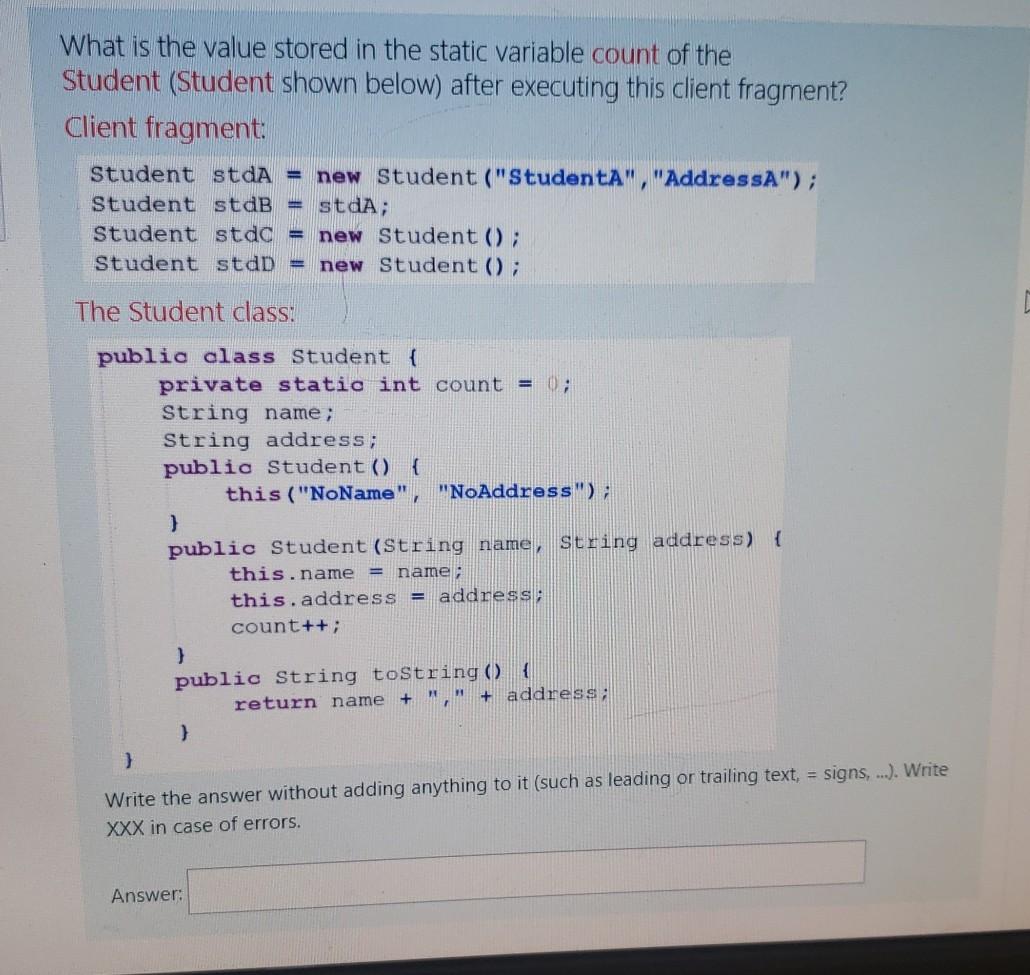  What is the value stored in the static variable count of