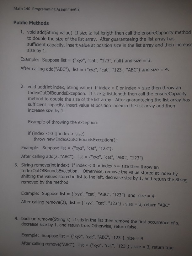  Math 140 Programming Assignment2 Public Methods 1. void add(String value) If