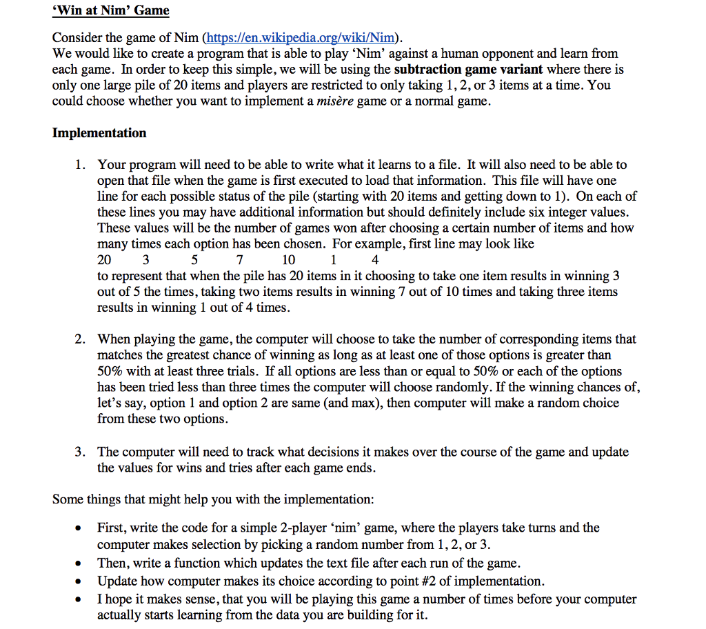I need help with my poject for python: 'Win at Nim' Game