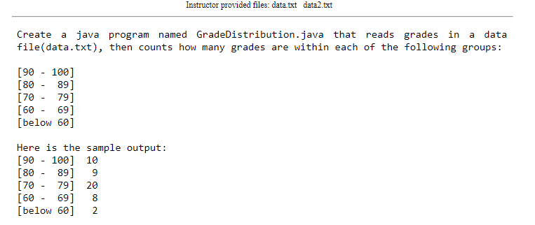 Need help with Java Coding. Create a java program named GradeDistribution.java that
