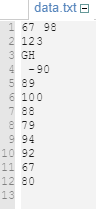 reads grades in a data file(data.txt), then counts how many grades are