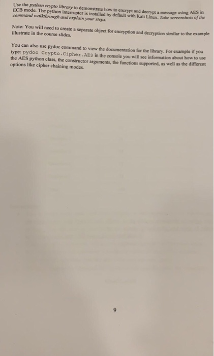  Use the python crypto library to demonstrate how to encrypt and