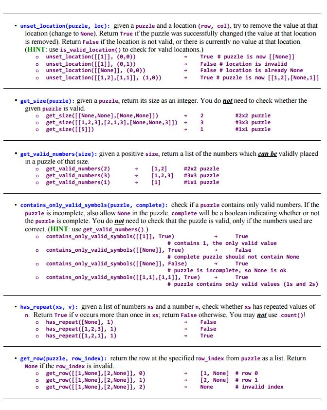 Functions on python help Functions on python unset_location(puzzle, loc): given a puzzle