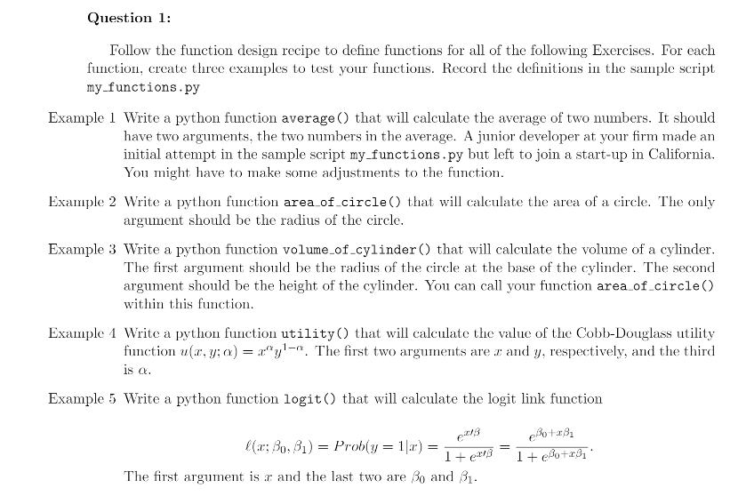 Question 1: Follow the function design recipe to define functions for