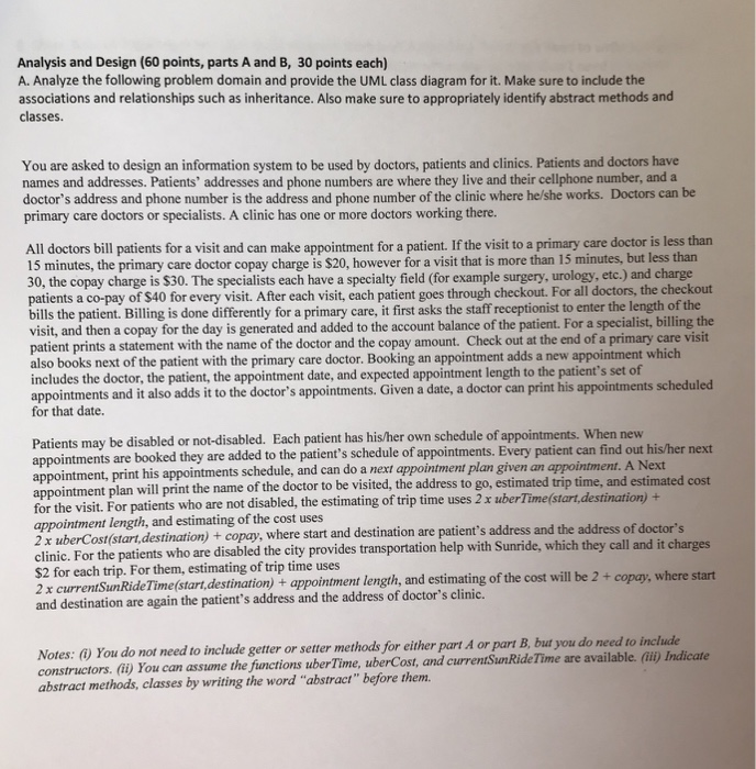  In java Analysis and Design (60 points, parts A and B,