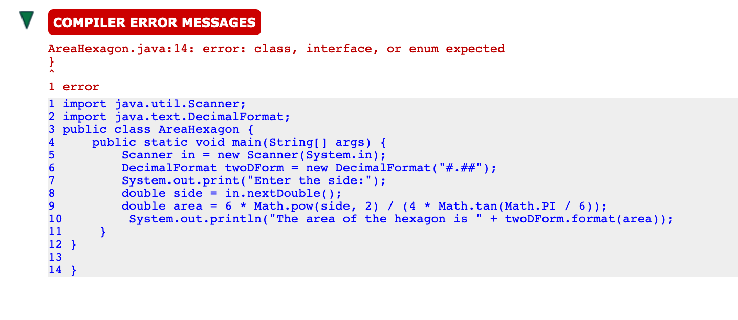 hexagon) The area of a hexagon can be computed using the following