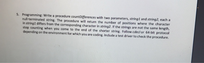  80*86 assembly language Programming: Write a procedure countDifferences with two parameters,