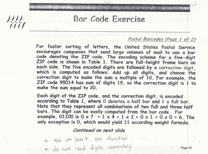  C++ no arrays Bar Code Exercise Postal Barcodes (Page 1 of