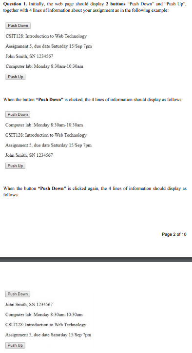  Question 1. Initially, the web page should display 2 buttons "Push