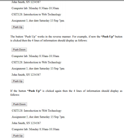 Down" and "Push Up, together with 4 lines of information about your