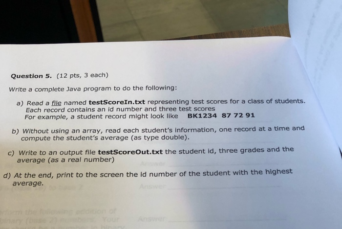 thumbs up for java Question 5. (12 pts, 3 each) Write a