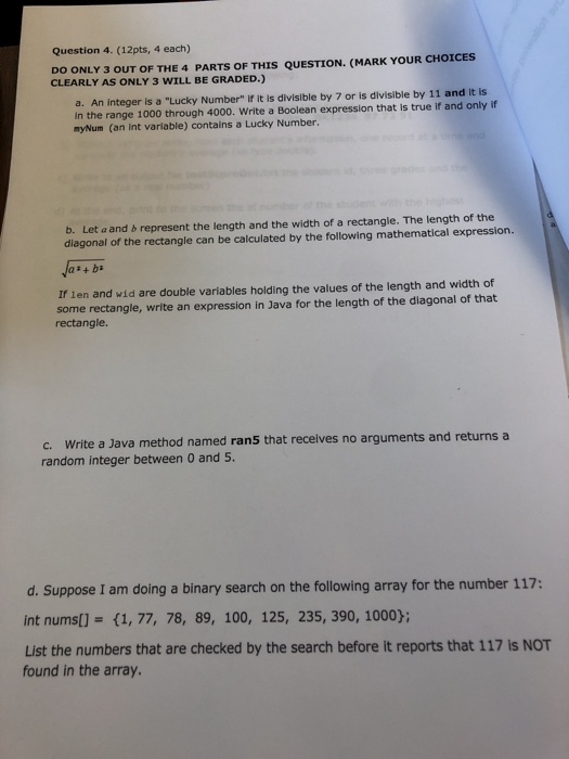  java. please complete for thumbs up :) Question 4. (12pts, 4