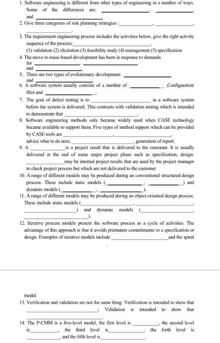 please help as much as you can !!! and 1. Software engineering