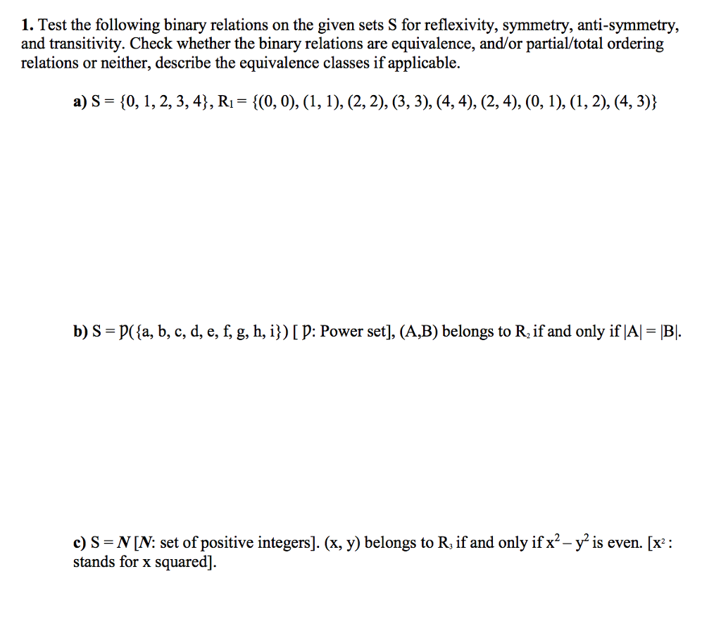 Discrete math for Computer Science, Sets: Binary relations / Functions Please show