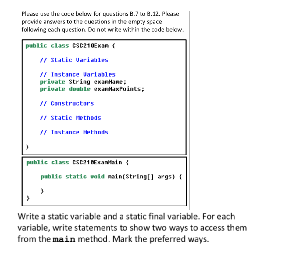  Please use the code below for questions B.7 to B. 12.