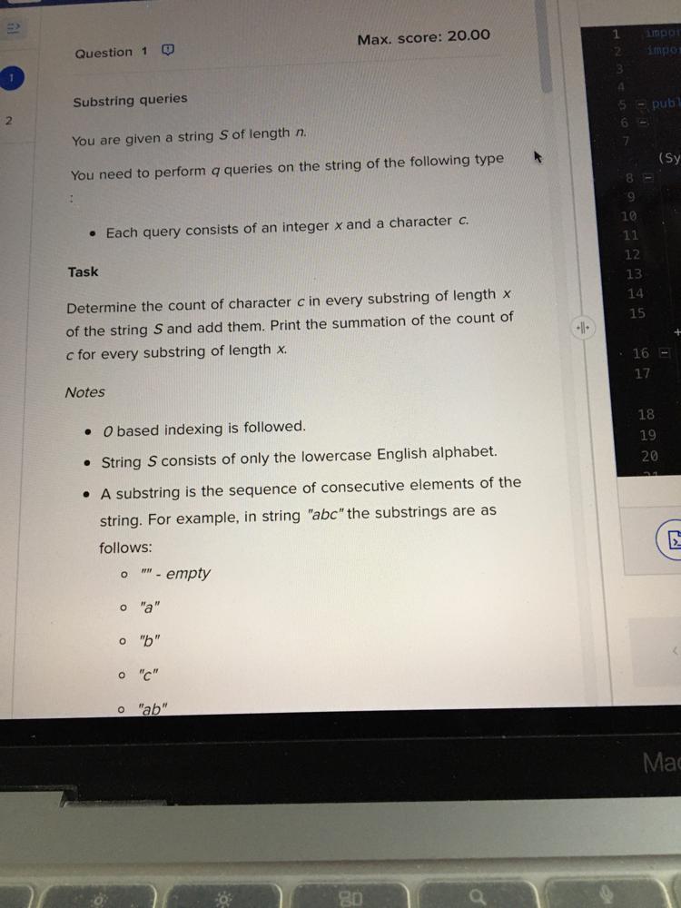  PLease write the code for this task in C++ Substring queries