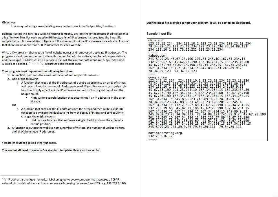 Can you write this program in C++? Dont use vectors. Objectives: Use