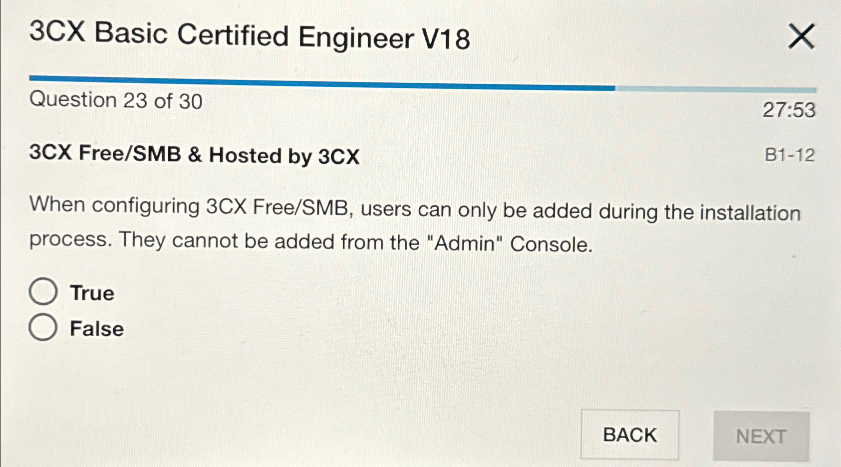  3CX Basic Certified Engineer V18 Question 23 of 30 27:53 3CX