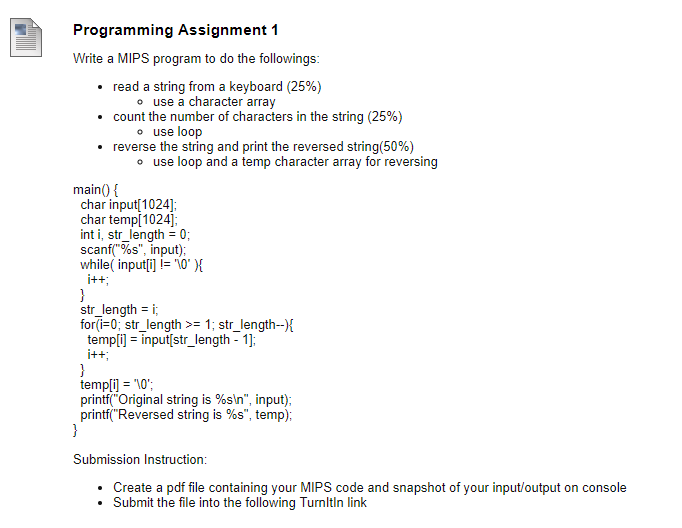  Programming Assignment 1 Write a MIPS program to do the followings