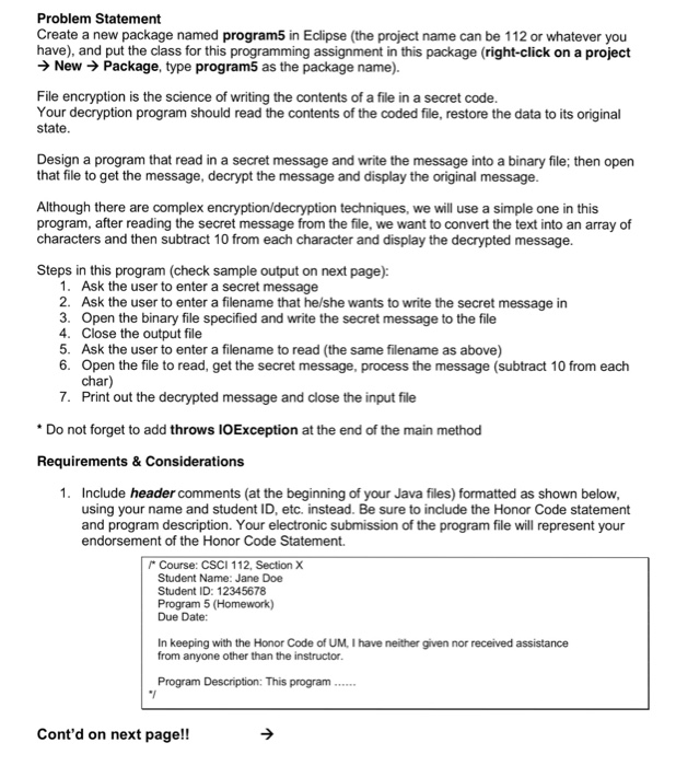  Problem Statement Create a new package named program5 in Eclipse (the